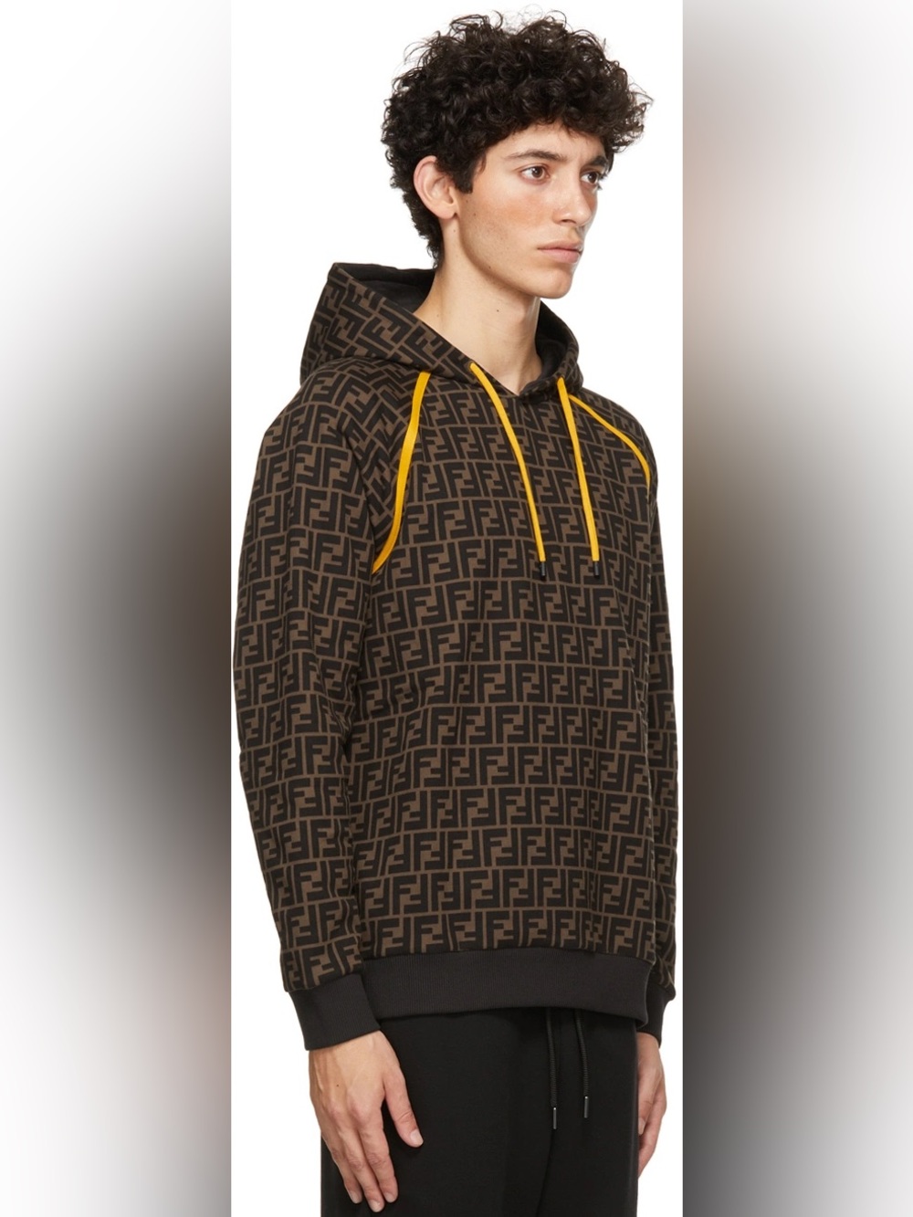 Fendi Brown FF Monogram Hoodie with Yellow Accents